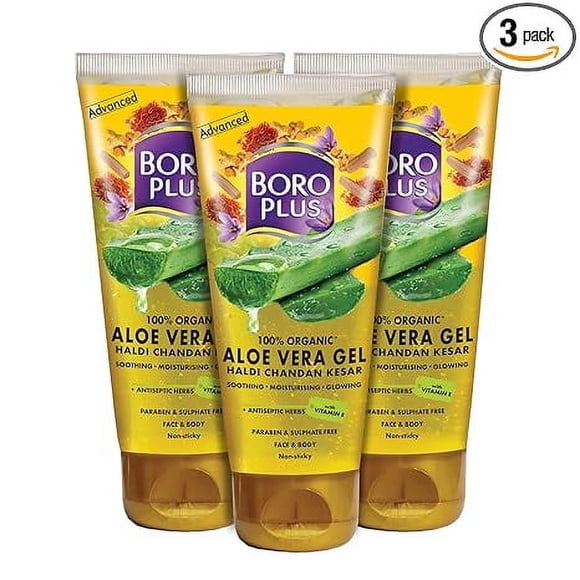 BOROPLUS Aloe Vera Gel with Haldi, Chandan & Kesar Rich in Vitamin E and Antiseptic Herbs Anti-ageing Free from Parabens Pack of 3, 150ml + 150ml + 150ml)