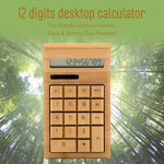 Eco-friendly bamboo electronic calculator, counter, standard functions, 12 digits, solar and battery powered, suitable for home, office, school, retail store