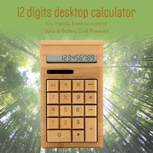 Calculateur électronique de bambou écologique, compteur, fonctions standard, 12 chiffres, solaire et alimenté par batterie, adapté à la maison, bureau, école, magasin de détail