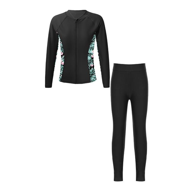 Kvysinly 2Pcs Girls Rash Guard Swimsuit UPF 50+ Swimming Costume Kids Long Sleeve Rash Shirts Legging Set Black 8