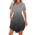thumbnail image 2 of LOVZFMLL Robe d'Été Décontractée pour Femme à Manches Courtes, Col en V, Boutonnée, Robe de Plage pour Vacances et Voyages avec Poches, Gris, B, 3TG, 2 of 9