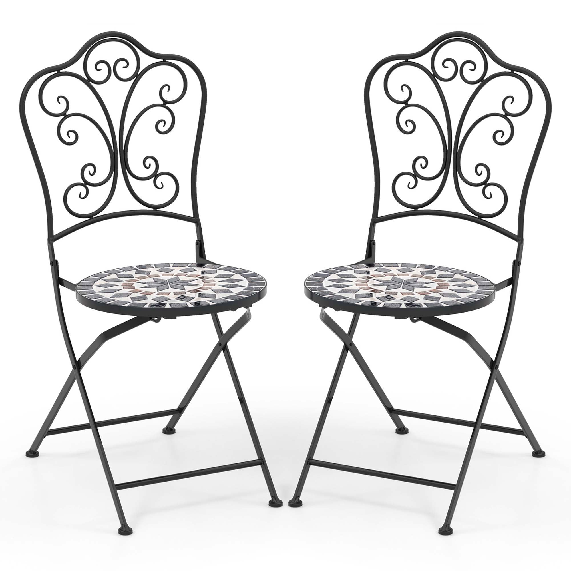 Costway Ensemble de 2 Chaises Mosaïque pour Patio avec Dossier Décoratif Cadre Robuste