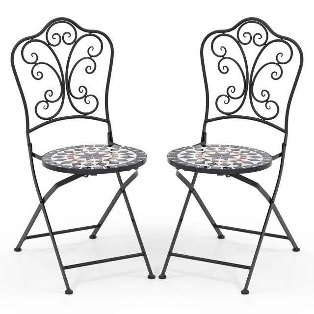Costway Ensemble de 2 Chaises Mosaïque pour Patio avec Dossier Décoratif Cadre Robuste