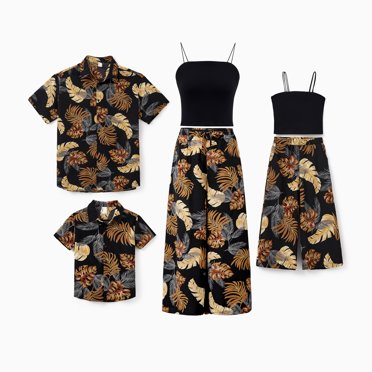 PatPat Ensemble Assorti pour la Famille, Tenue de Plage à Imprimé Floral, Chemise à Manches Courtes Ou Camisole et Pantalon à Jambes Larges pour des Looks de Famille en Vacances d'Été