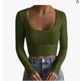 thumbnail image 1 of Faithtur Femmes Chemise Courte Manches Longues Profond Col Rond Solide Couleur Tricot Crop Tops Rue Casual Parti Rue Printemps Tops, 1 of 2
