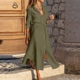 thumbnail image 1 of LOVZFMLL Women's Solid Color Breasted Lapel Drawstring Shirt Dress Linen Dress Army Green 5XL, 1 of 9