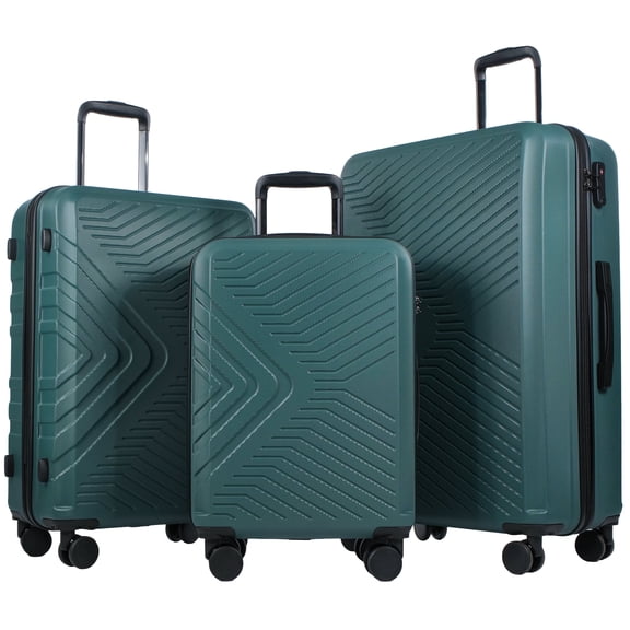 Travelhouse 3 Piece Hardshell Luggage Set Hardside Lightweight Suitcase with TSA Lock Spinner Wheels 20in24in28in.(Dark Green)