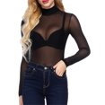 thumbnail image 4 of Besolor Haut à Col Roulé pour Femme en Maille Transparente, Coupe Ajustée, Manches Longues, Transparent, Tenue de Boîte de Nuit, Blouse Chemise de Fête, 4 of 7