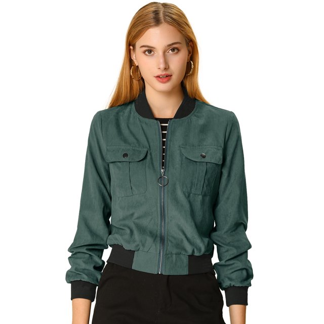 INSPIRE CHIC Blousons Bomber à Manches Longues pour Femmes à Col Montant, à Fermeture Éclair, avec Poches à Rabat