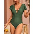 thumbnail image 1 of Charmo Womens Double V Neck Swimsuit Ruffled Shoulder One Piece Swimwear Tummy Control Bath Suit, 1 of 6