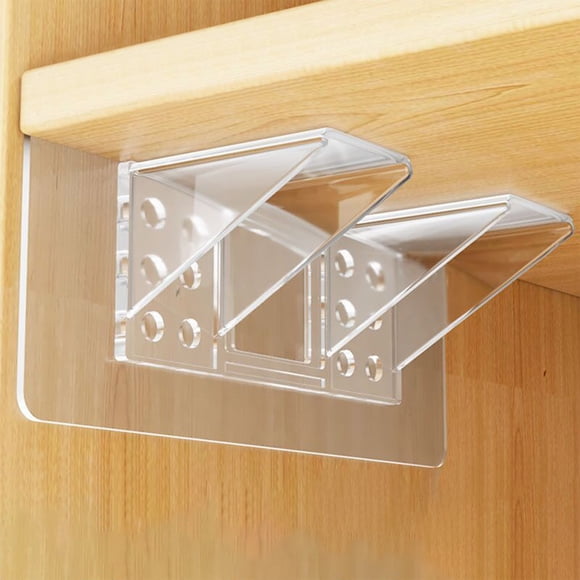 pstuiky No-Drill Shelf Bracket Clear Acrylic, Tool-Free Adhesive Mounting Strong Weight Support, 3Mm Thick Braces 7X7X5Cm & 14X7X5Cm Size Set