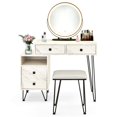 thumbnail image 1 of Giantex Ensemble de Coiffeuse avec Miroir Éclairé, Table de Maquillage Moderne avec Armoire de Rangement, Luminosité Réglable et Écran Tactile pour Chambre, Blanc, 1 of 10