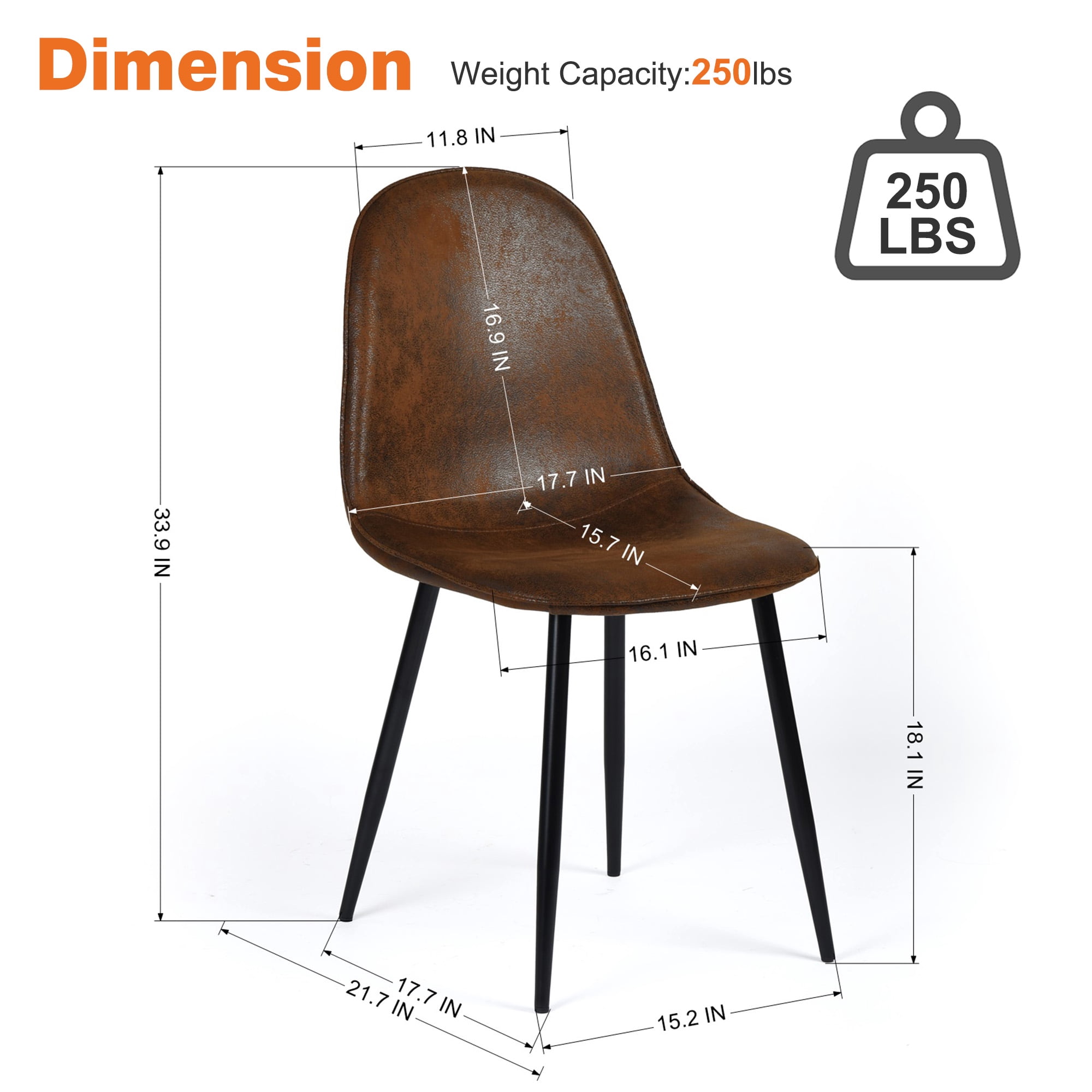Homy Casa Kitchen Dining Chairs Set of 4, Brown Faux Suede Café Chairs with Metal Legs