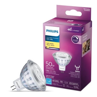 Philips LED MR16 50W Equivalent Reflector Energy Saving Light Bulb, Dimmable Soft White (2700K)