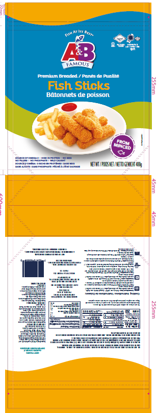 A&B Famous Bâtonnets de poisson panés de qualité supérieure 397g Bâtonnets de poisson panés de qualité supérieure