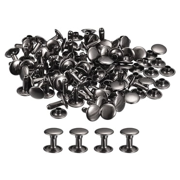 Unique Bargains 100 Sets Leather Rivets 9mm Double Cap Rivets 10mm Height Metal Studs Rivet, Gun-black