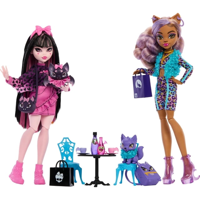 Two Monster High Dolls with Two Pets, Draculaura and Clawdeen Wolf