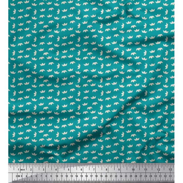 Soimoi Rayon Crepe Fabric Paper Boat Art & Craft Print Fabric by Yard 46 Inch Wide