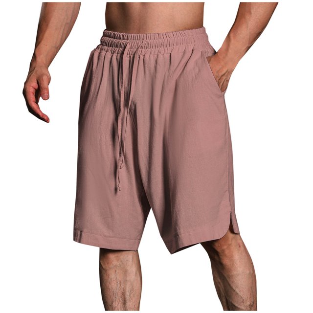 Diufon Men's Athletic Shorts Cotton Linen Drawstring Waisted Outdoor Sport Shorts Spring Summer Shorts with Pockets