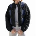 thumbnail image 3 of Female Floral Embroidered Cropped Quilted Jacket Winter Warm Button Down Puffer Jacket Coat with Pockets Black XL, 3 of 7