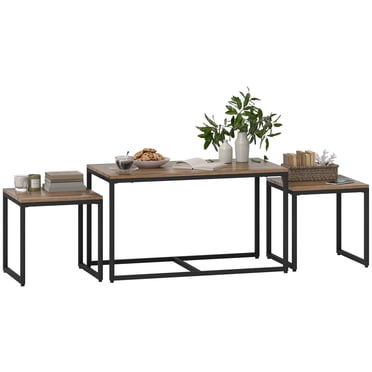 HOMCOM Nesting Coffee Table Set of 3, End Tables for Living Room, Brown