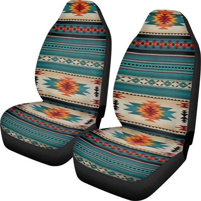 ORUYROP Tribal Navajo Geometric Style Car Front Seat Covers Southwestern Aztec Pattern Bucket Seats Protector, Universal Fit for Vehicle Sedan SUVs- Pack of 2