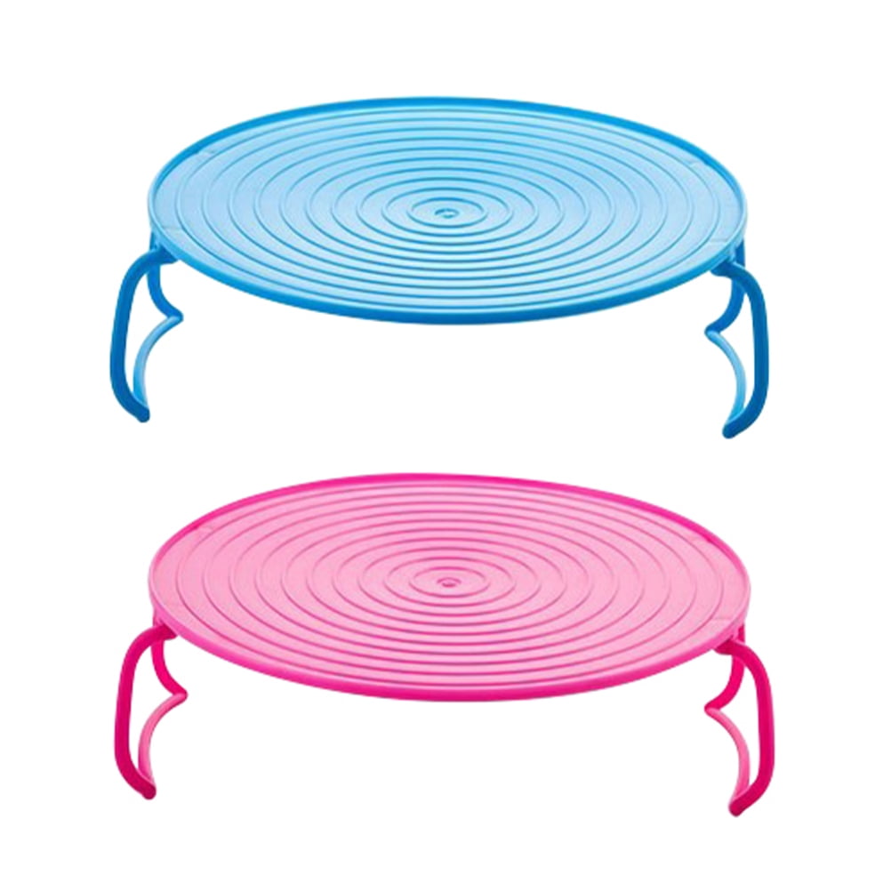 Minkissy 2Pcs Blue Microwave Oven Tray Rack for Home Layered Food Storage Organizer