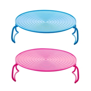 Minkissy 2Pcs Blue Microwave Oven Tray Rack for Home Layered Food Storage Organizer