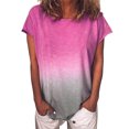 thumbnail image 3 of T-Shirt pour Femmes à Manches Courtes, Col Rond, Haut Dégradé, T-Shirt Décontracté à Col, T-Shirt, Rose Rouge, G, 3 of 6