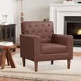 thumbnail image 2 of Gymax Fauteuil d'Appoint Mid-Century Modern avec Décoration Capitonnée à Boutons, Rivets, Bureau à Domicile, Brun, 2 of 8
