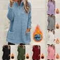 thumbnail image 1 of yoeyez Chandails en Peluche pour Femmes d'Hiver en Molleton Duveteux à Enfiler Col Ras du Cou Manches Longues Tunique Chaude Confortable Moelleuse Pyjama Tenue de Détente Haut avec Poches Vert Armée, TG, 1 of 7