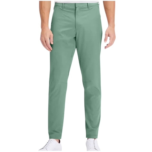 Men's Business Casual Pants Solid Color Zipper Button Straight Leg Pant Comfortable Stretchy Twill Trousers Green M