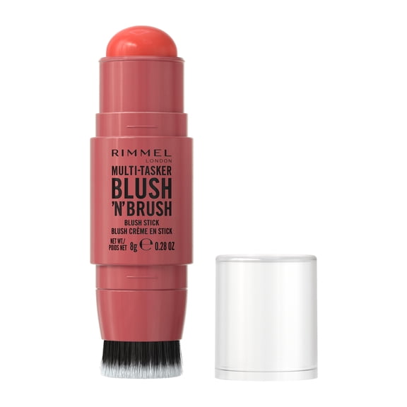 Rimmel Multi-Tasker Blush'N'Brush Stick, Buildable Color, Water-Resistant, Built-In Brush, Glides on Easily