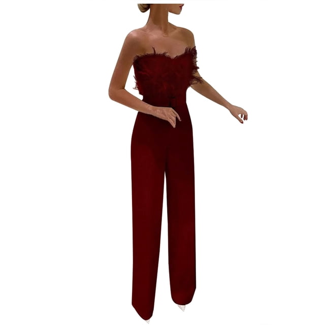 EQWLJWE Pantalons pour Femmes Décontractés Combinaisons pour Femmes Coupe Ajustée Taille à Volants Combinaison Décontractée Pantalons pour Femmes Liquidation