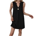 thumbnail image 2 of Elvqul Robes pour Femmes Robes Mini Col en V Noir Sans Manches Unies Robes pour Dames Été, 2 of 7