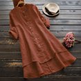 thumbnail image 2 of Pompotops Chemise Longue Décontractée d'Été pour Femmes, Col Rond, Ample, Couleur Unie, Boutonnée, Manches Longues, Blouse, Liquidation, 2 of 6