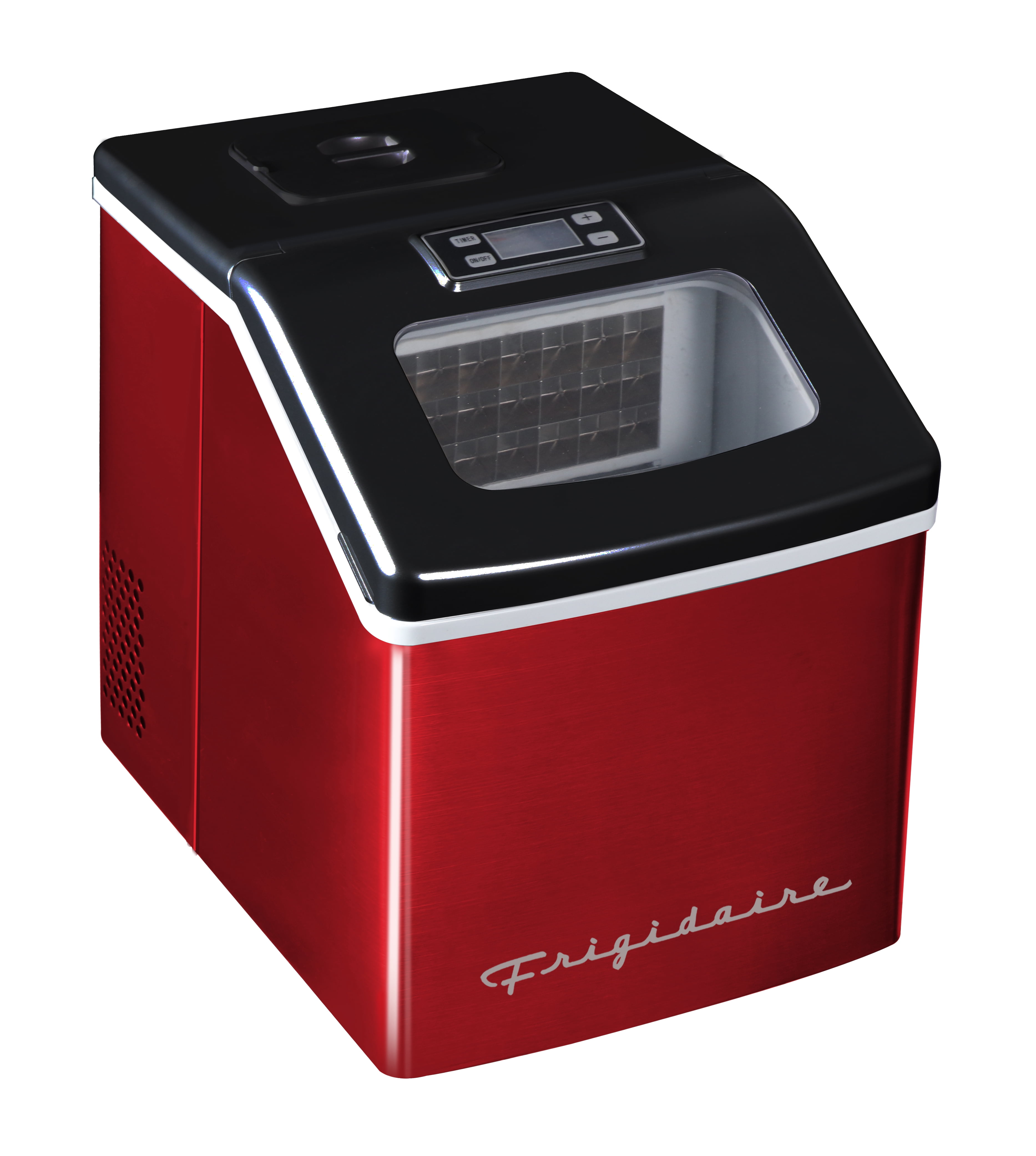 Machine à glaçons carrée transparente Frigidaire 40 lb, machine à glaçons de comptoir avec commandes numériques, acier inoxydable rouge