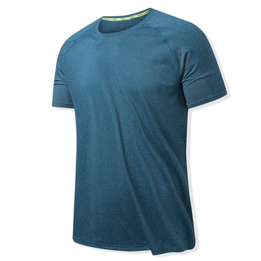 Fridja Gym Chandails pour Hommes T-Shirt Uni d'Entraînement Léger à Col Rond Chandail à Enfiler Hauts Décontractés Manches Courtes T-Shirts à Séchage Rapide pour Séance Photo (Bleu, 2TG)