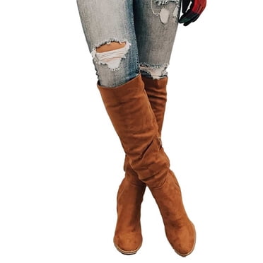 XZNGL Bottes pour Femmes Bottes Talons Mode Grande Taille Bottes Femmes Automne Tube Long Talon Épais Chaussures Bottes à Fermeture Éclair