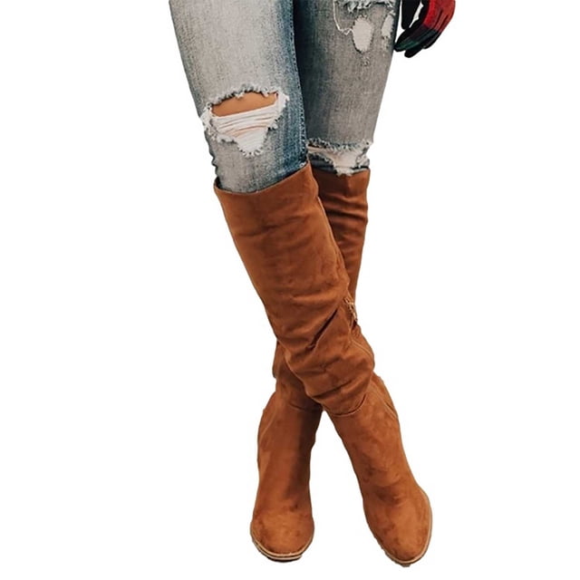CEHVOM Bottes Grande Taille Femmes Automne Tube Long Talon Épais Chaussures Bottes Fermeture Éclair Bottes Pointues