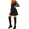 thumbnail image 4 of INSPIRE CHIC Women's Tie Neck Ruffled Mesh Long Sleeve Mini Dress Black S, 4 of 6