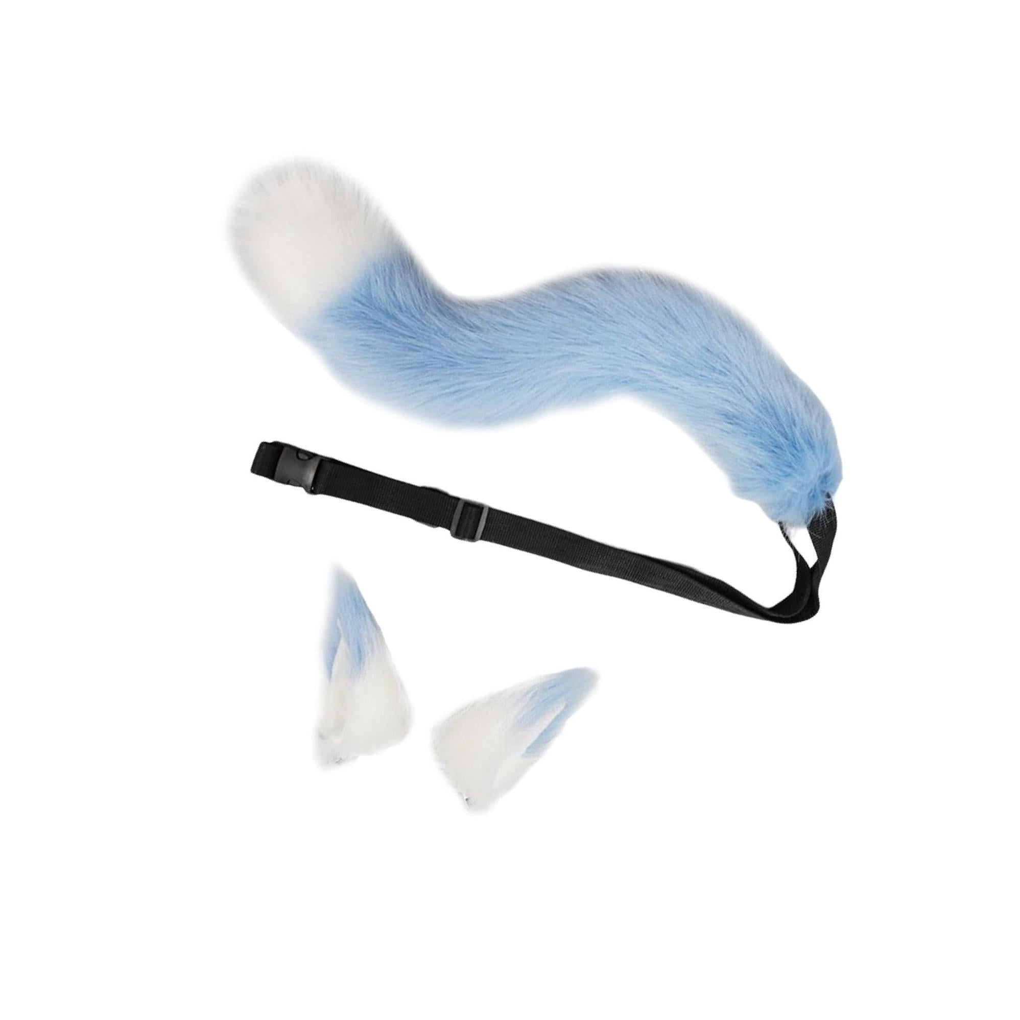 Ensemble de Cosplay Queue pour Chat Loup avec et Oreilles de Renard de Fête Artisanat et Fin Authentique Grand Application pour Spectacles de Performance et Gris Bleu