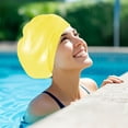 thumbnail image 1 of Meitianfacai Oversized Silicone Swimming Cap For Adults Large Head Coverage Waterproof Hair Protection Elastic Swim Cap For Long Thick Hair Pool Beach Use (Yellow), 1 of 6