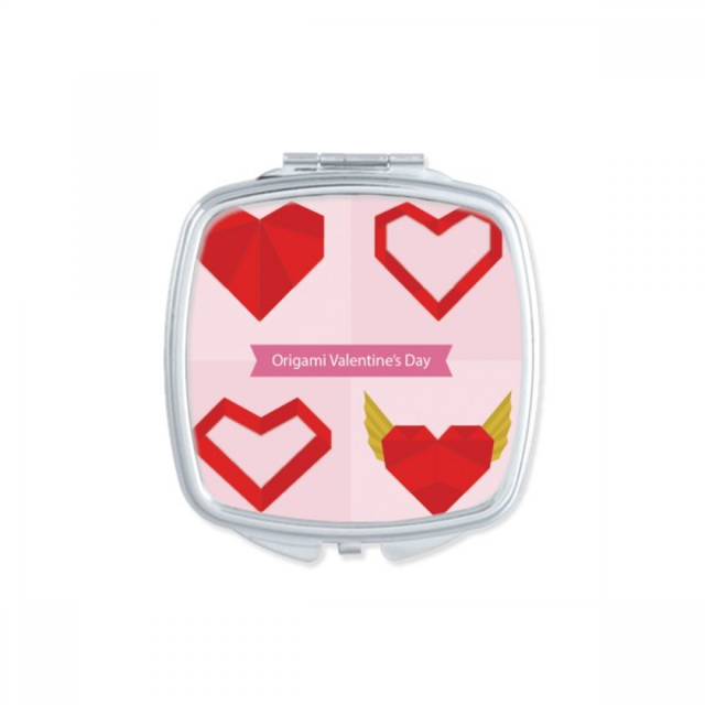 Red mas Heart Origa Square Mirror Portable Compact Pocket Makeup Double Sided Glass