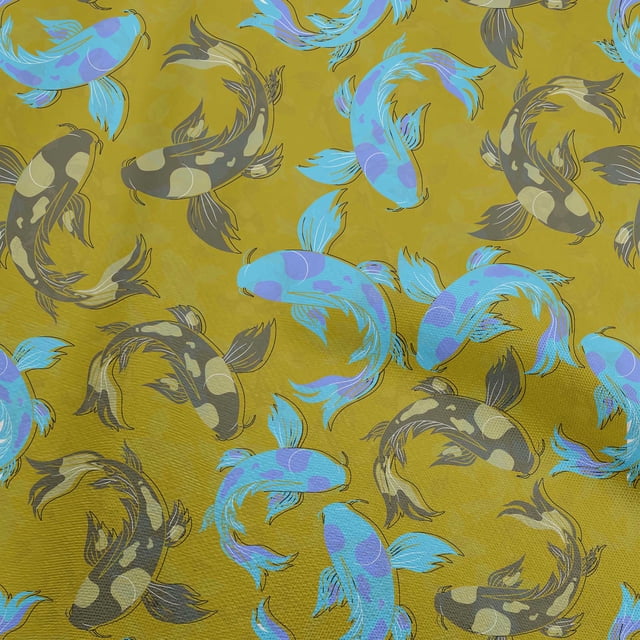 oneOone Georgette Viscose Lime Green Fabric Asian Japanese Koifish Craft Projects Decor Fabric Printed By The Yard 42 Inch Wide