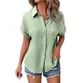 thumbnail image 4 of TINZ Chemise à Manches Chauve-Souris Boutonnée Unie à la Mode et Décontractée pour Dames, Manches Courtes, Automne, pour Femmes, Tunique de Baseball à Manches Longues pour Femmes, 4 of 4