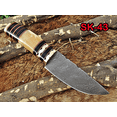 thumbnail image 1 of 9" HAND FORGED DAMASCUS STEEL SKINNING POCKET KNIFE, CAMEL BONE & BULL HORN ROUND SCALE KNIFE WITH LEATHER SHEATH, 1 of 1