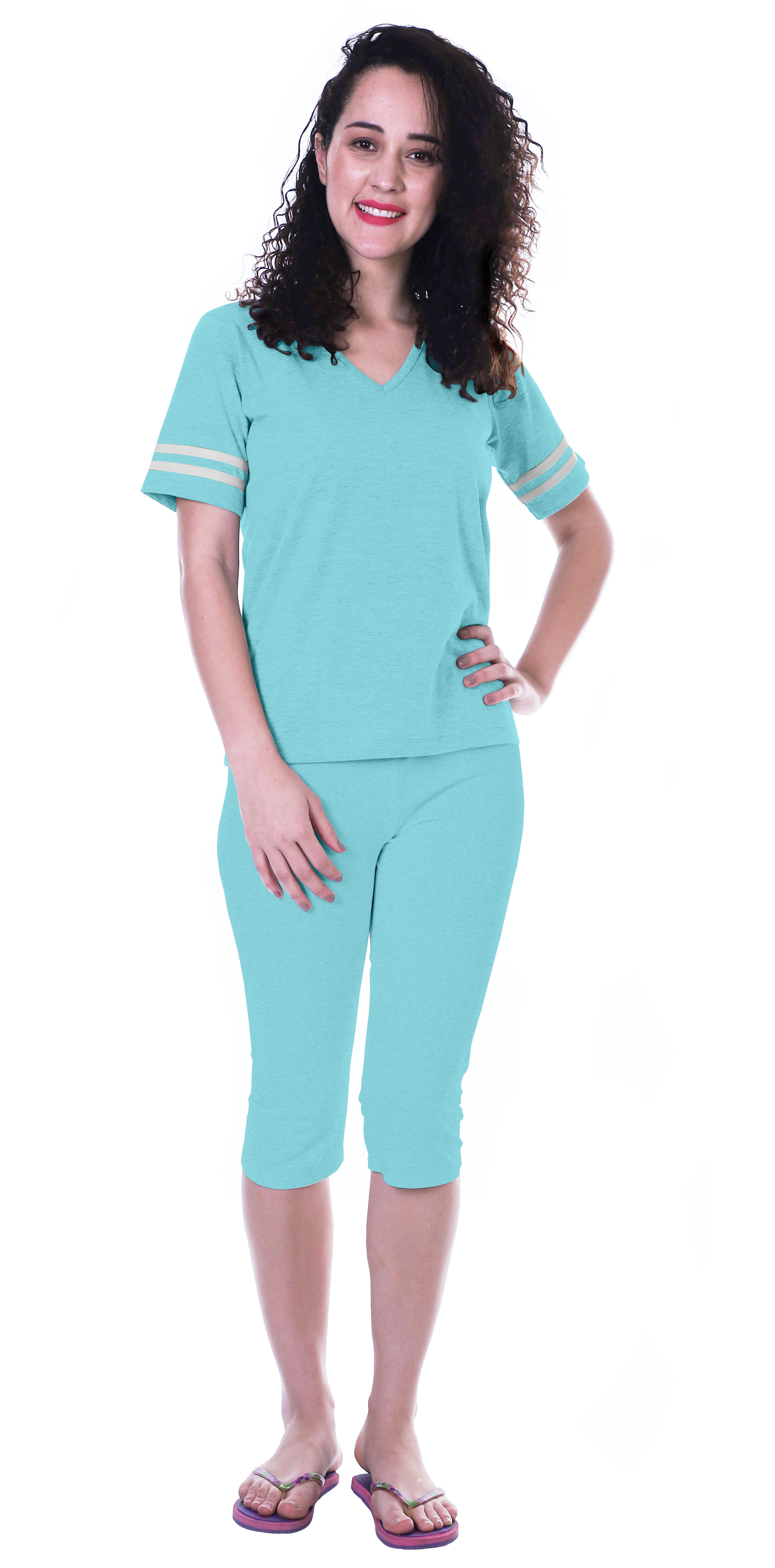 Moomaya Ensemble de Nuit Uni pour Femmes avec Capri en Coton Tenue de Nuit 2 Pcs Chemises de Nuit-FFZ