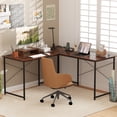 thumbnail image 2 of Giantex 95 Inch Reversible Corner Desk, L-Shaped Computer Desk w/Monitor Stand & 3 Cable Holes, 2-Person Long Study Writing Desk for ome Office, Rustic Brown, 2 of 9