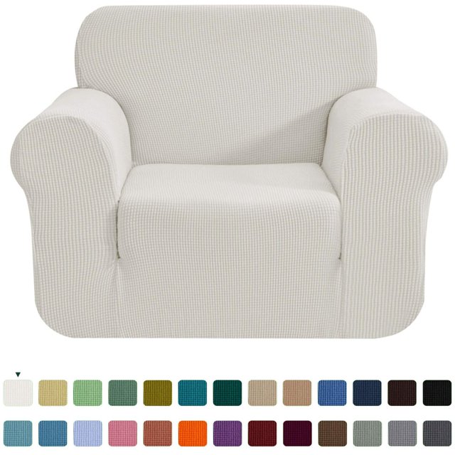 CHOK 2024 1-Piece Checks Stretch Sofa Cover Slipcover Couch Cover Chair Light Gray